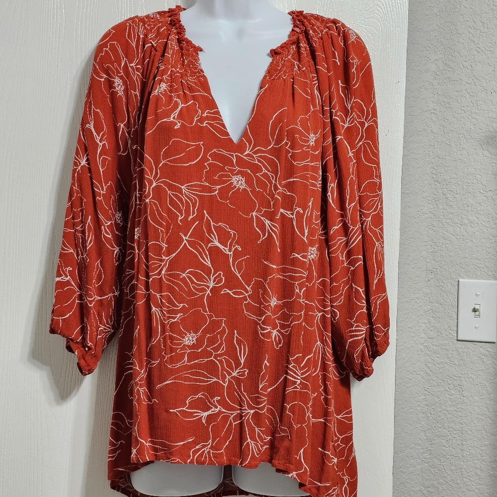 Bobeau Relaxed Peasant-style Blouse Size 1X